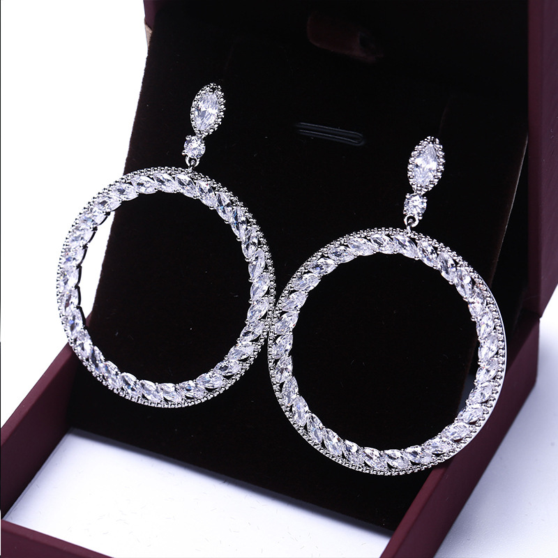 Sterling Sier Dangle Earrings, Fashion Drop Hoop Earrings with 5A Zircon CZ Dia for Women, Bridal Wedding Jewelry Gift Free shipping