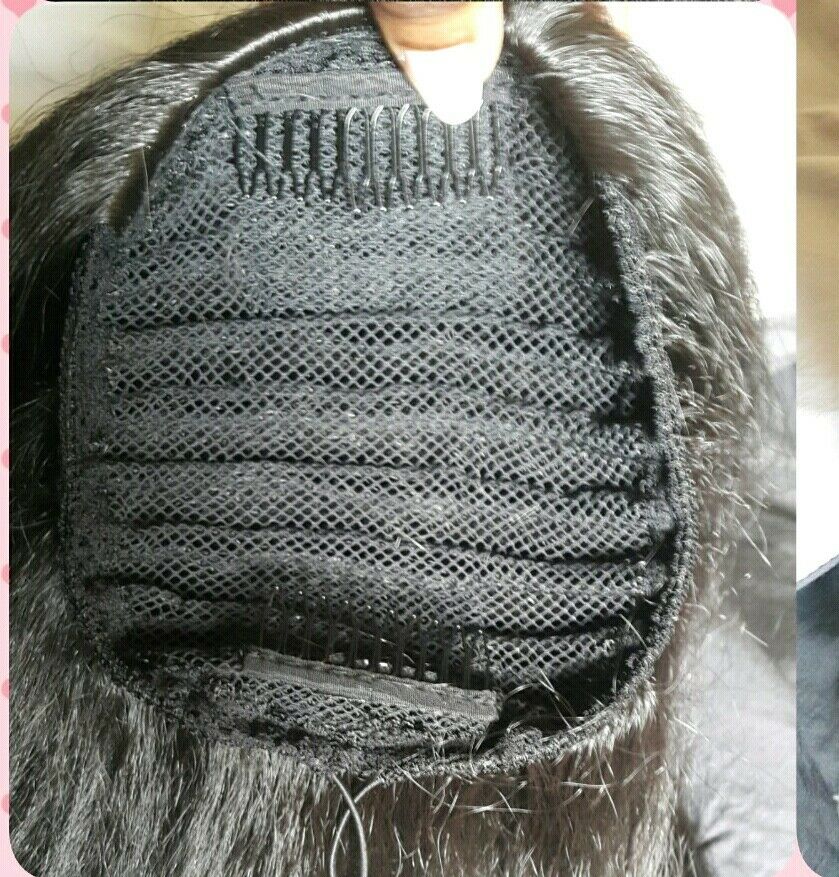 Cute African American ponytail hairstyles Sleek silky straight pony tail hairpiece clip in wraps aroud natural hair pony tail 120g
