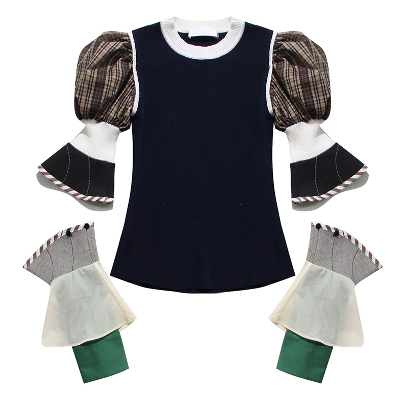 SeeBeautiful Knitted Shirt Female Detachable Bubble Sleeve Contrast Color O-neck Spring Summer 2020 New Fashion Tide W896, Picture color
SeeBeautiful Knitted Shirt Female Detachable Bubble Sleeve Contrast Color O-neck Spring Summer 2020 New Fashion Tide W896, Picture color