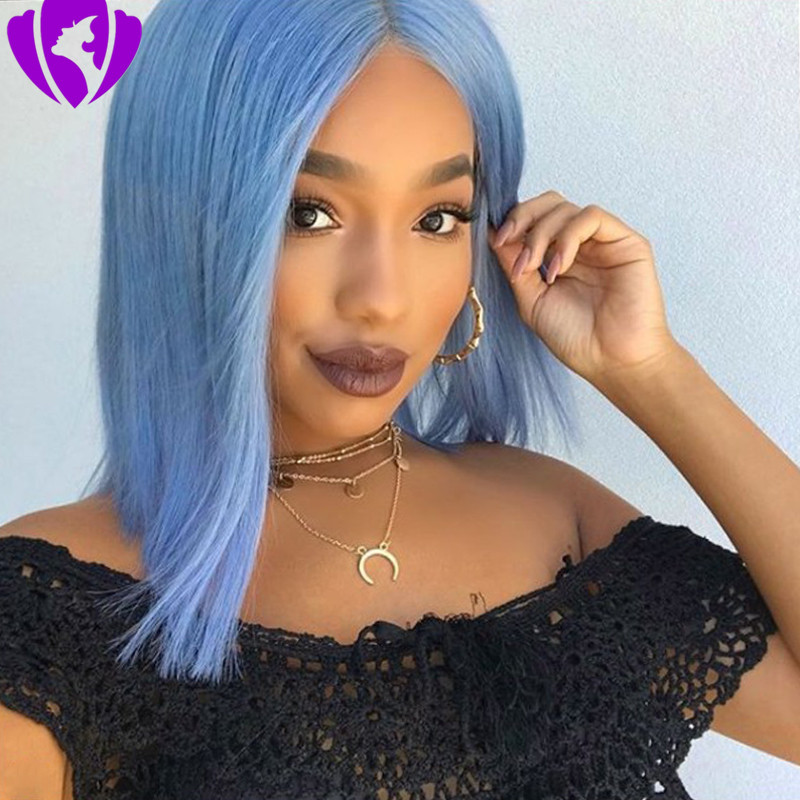 Fashion Women Wigs 14 Inches Short Bob Wig Blue Color Synthetic Lace Front Wig For Women Middle Part High Temperature Fiber Hair cosplay