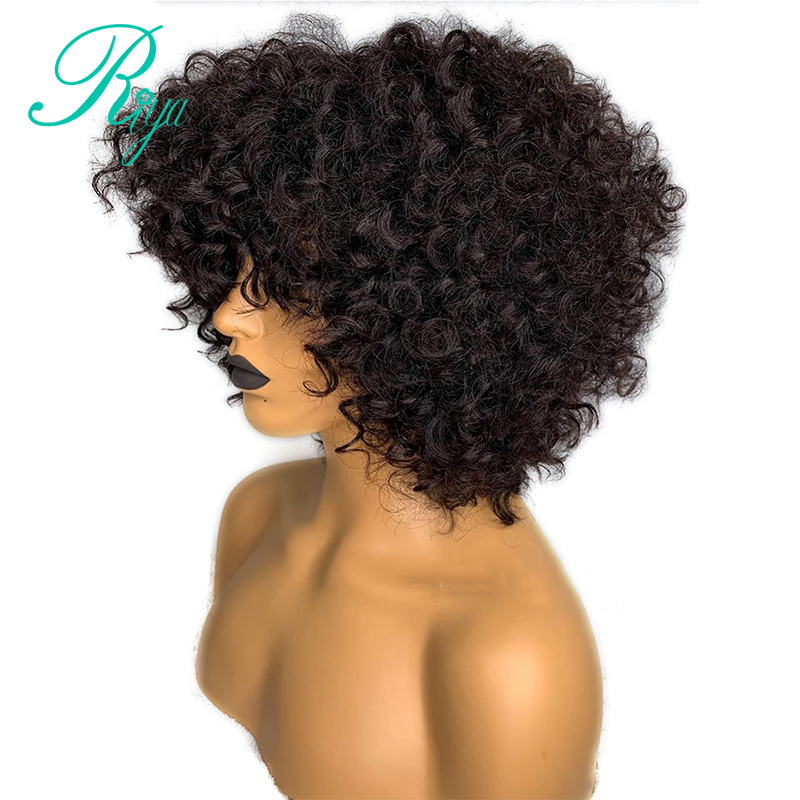 13X4 180% Afro Kinky Curly Lace Front simulation Human Hair Wigs With Bang For Black Women PrePlucked short bob Wig with bangs synthetic