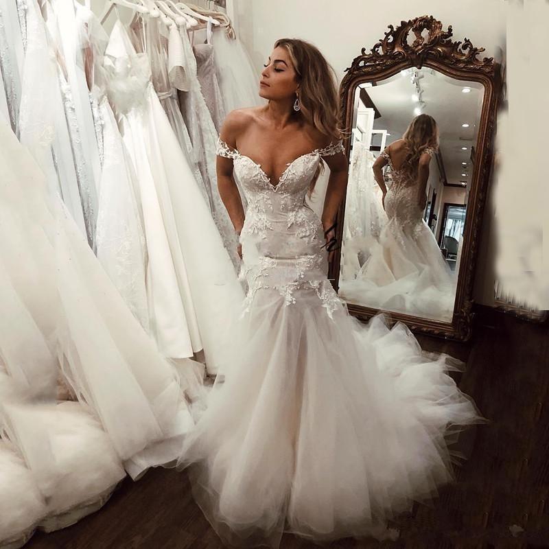 Charming Mermaid Wedding Dresses Off Shoulder Backless Illusion Appliques Country Church Bridal Gowns Castle Chapel Vestidoe De Noiva Custom