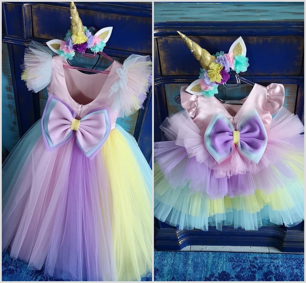 Colorful Lucky Flowers Girls Dresses Rainbow Tulle Ruffles With Bow Toddlers Pageant Gowns Communion Party Dress For Wedding