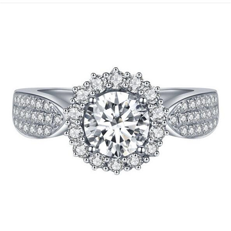 Sparkling Luxury Jewelry 925 Sterling Silver Big White Topaz CZ Diamond Promise Eternity Lucky Women Wedding Engagement Bridal Ring Gift