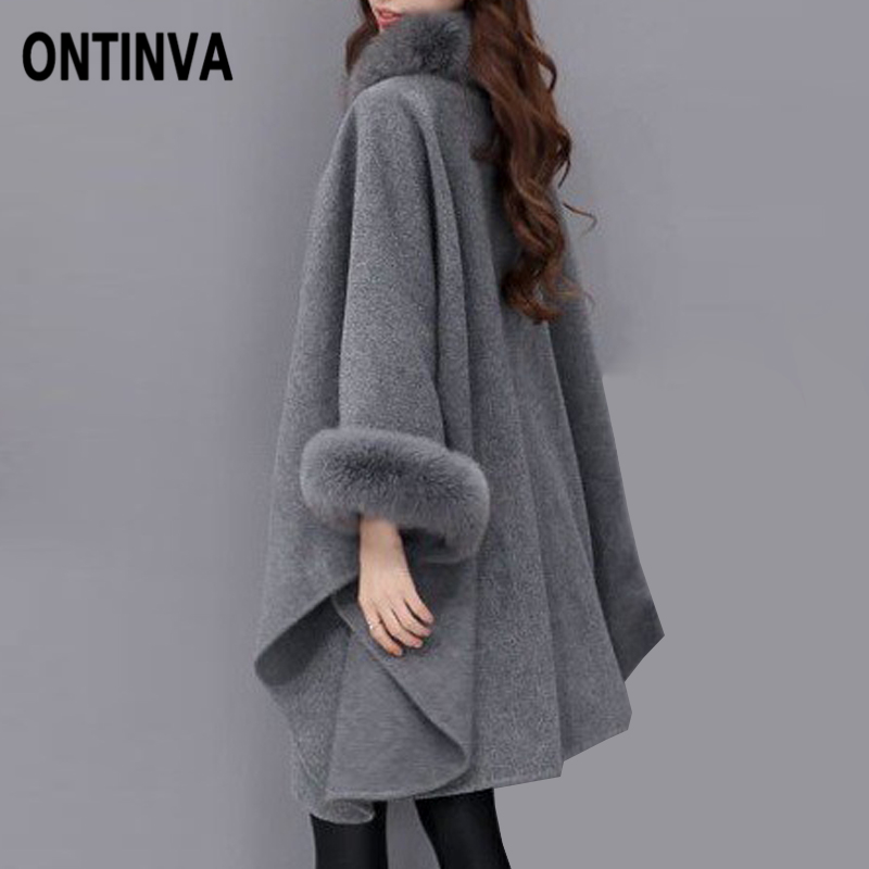 Women Woolen Overcoat Camel Poncho Winter Knitwear Shawl Cape Feminino Loose Warm Outerwear Inverno Plus Size 3XL Overcoat
