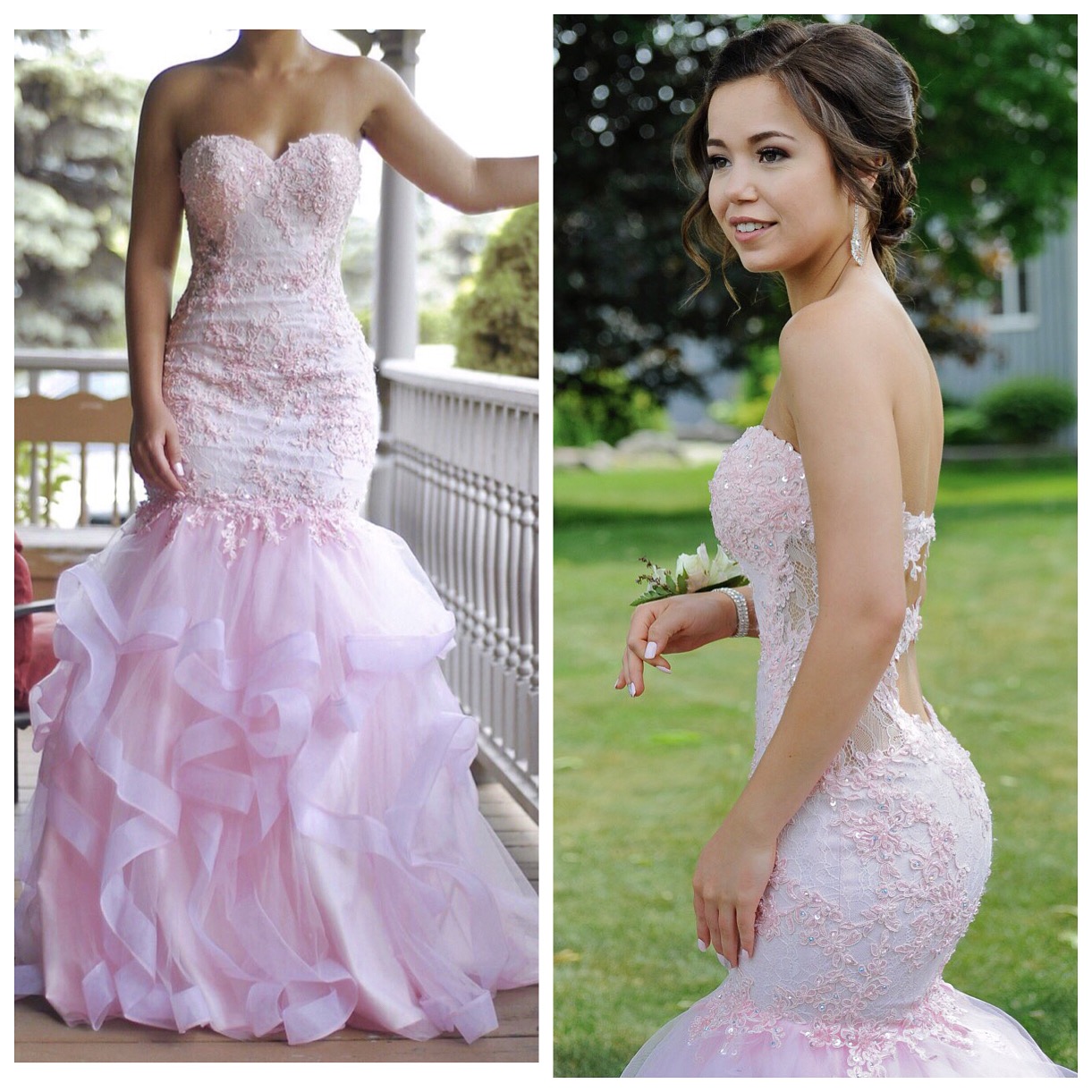 Plus Size Pink Mermaid Prom Dresses Lace Sequnind Sexy Back Ruffles Tiered Skirts Floor Length Evening Gowns Formal Dress Abendkleider