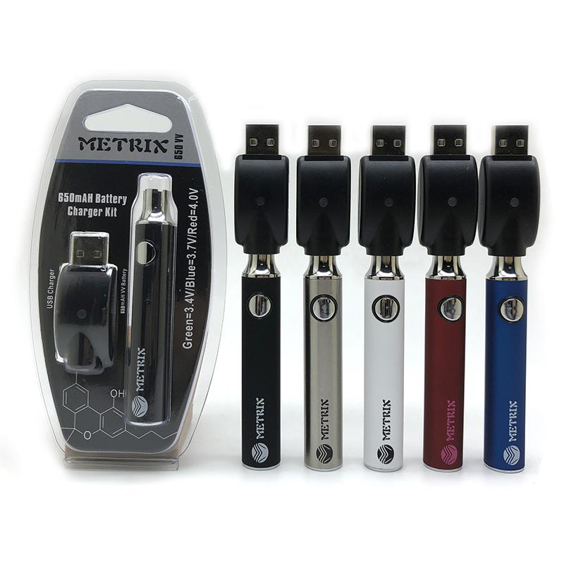 650mAh Metrix Battery E Cigarette Battery Charger Kit Preheat VV Battery 3.4-4.0V for Vape Cartridges 510 Threading
650mAh Metrix Battery E Cigarette Battery Charger Kit Preheat VV Battery 3.4-4.0V for Vape Cartridges 510 Threading