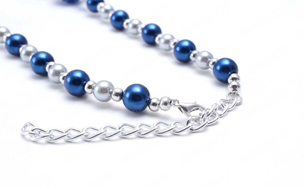 Cute Kids Boys Chunky Beads Necklace Blue+Gray Pearls Beads Child Kids Chunky Necklace Fashion Choker Necklace