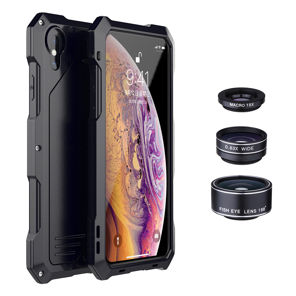 Phone Case Lens for iPhone XS Max Metal Frame Protective Case with 3 Separate External Camera Lens 120° Wide-angle Fisheye Macro Phone Lens
Phone Case Lens for iPhone XS Max Metal Frame Protective Case with 3 Separate External Camera Lens 120° Wide-angle Fisheye Macro Phone Lens