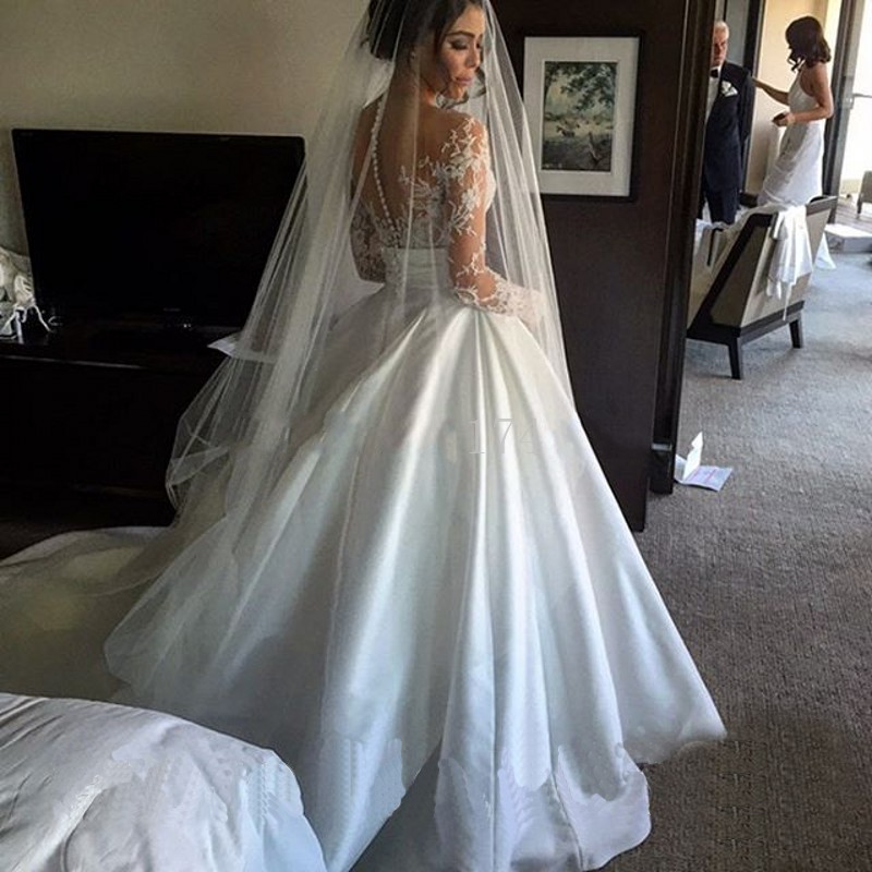 Gorgeous Wedding Dresses Split Lace With Detachable Skirt Long Sleeves Overskirts Long Steven Khalil Bridal Gowns See Through Cheap