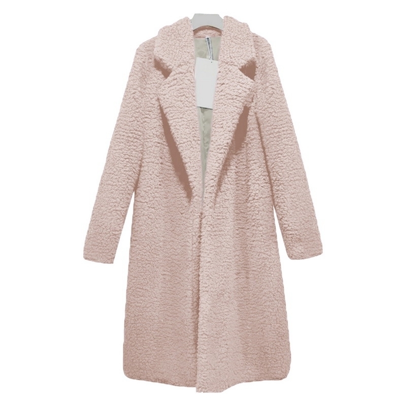 Monerffi Winter Thicken Women Long Coat Faux Fur Jackets Lapel Teddy Cardigan Slim Plus Size Lamb Wool Outwear T190827