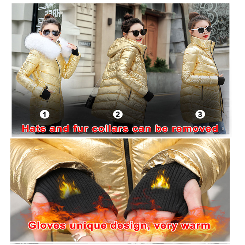 Women winter jackets long warm coat Silver color style female jacket Wide fur collar 2019 ladies parka abrigos mujer invierno T200114