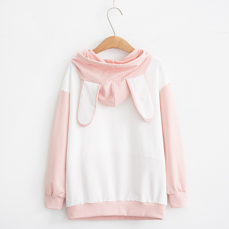 Spring Autumn Japanese Style Cute Rabbit Women Hoodie Kawaii Bunny Ears Graphic Fashion Sweatshirts Lovely Pink Blue Pullovers CJ191216