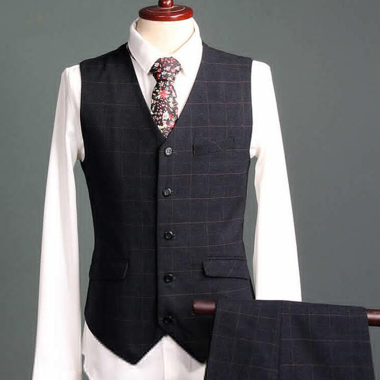 2019 Wedding Tuxedos Black Check Slim Fit Men's Suits Formal British Plaid Groom Tuxedos Custom Made Jacket Pants Vest