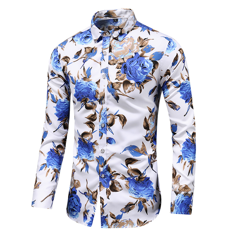 Summer Fashion Floral Printing Mens Shirt Casual Slim Fit Long sleeves Shirt Mens Clothing Flower Shirts Shirt Tops S7XL
