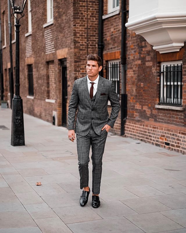 High Quality Plaid Wedding Tuxedos Notched Lapel Slim Fit Two Button Groom Wear Formal Party Prom Men Suit Blazer(Jacket+Pants)