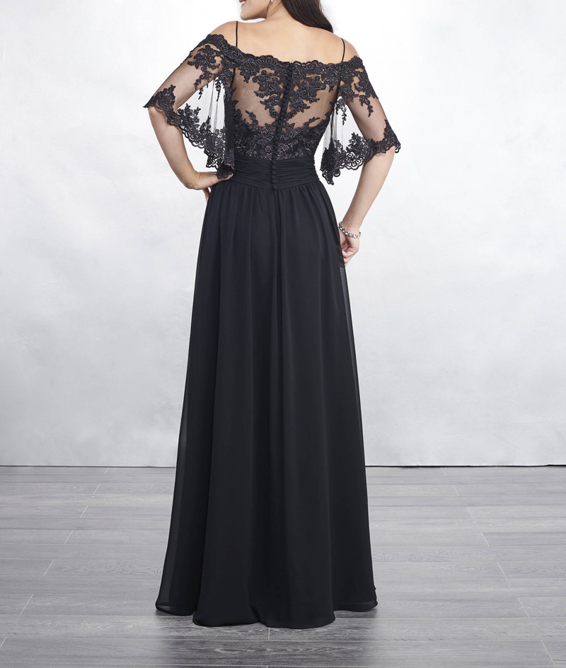 Unique Black Bridesmaid Dresses Chiffon with Lace Bridesmaid Gowns Floor Length Burgundy/Yellow