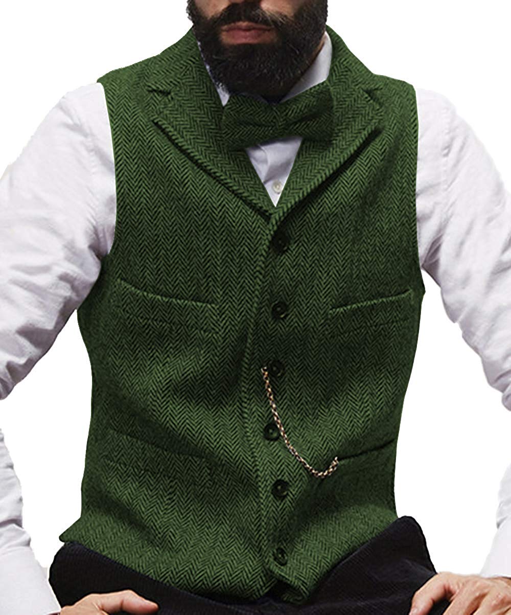 New Brown Rustic Groom Vests For Country Wedding Wool Herringbone Groomsmen Attire Men's Party Suit Vests Slim Fit Dress Waistcoat