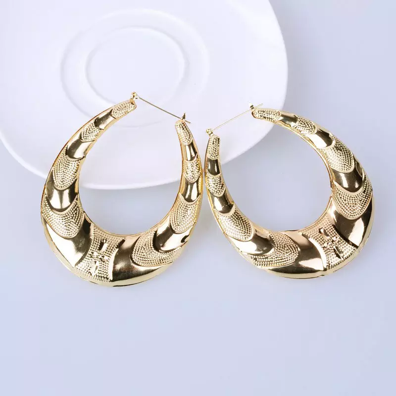 Wholesale- Gold Large Big Metal Circle Bamboo Hoop Earrings for Women Jewelry Fashion Hip Hop Exaggerate Earring