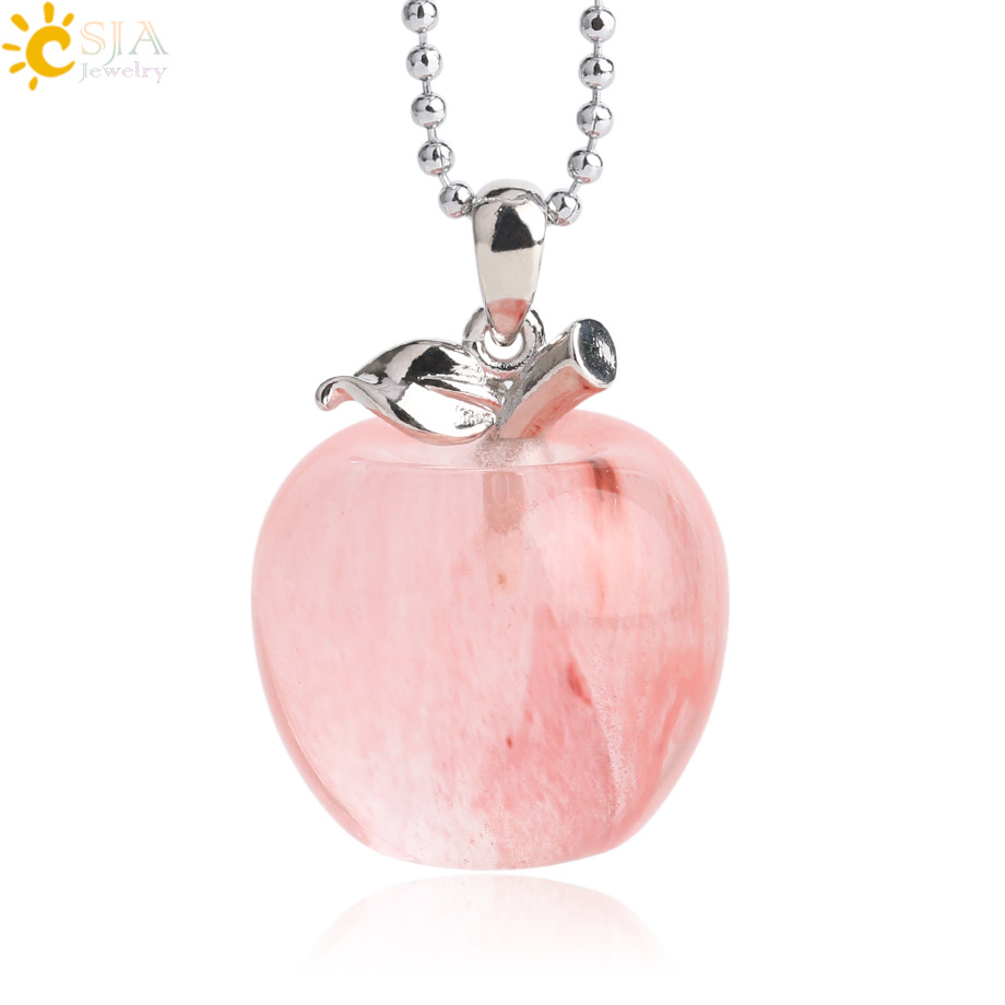 Suspension Apple Natural Stone Pendant Crystal Pendants Quartz Bead Necklaces Fashion Jewelry for Female Women Gift