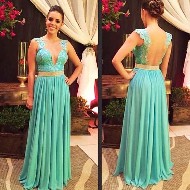 Chiffon A Line Formal Evening Celebrity Dresses Sheer Tulle Backless Lace Appliques Floor Length Prom Gowns with Sash, Royal blue
Chiffon A Line Formal Evening Celebrity Dresses Sheer Tulle Backless Lace Appliques Floor Length Prom Gowns with Sash, Royal blue