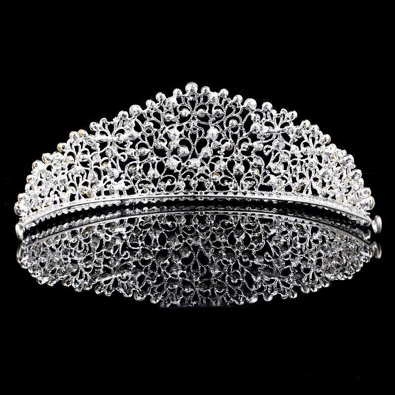 Sparkling Silver Big Wedding Diamante Pageant Tiaras Hairband Crystal Bridal Crowns For Brides Prom Pageant Hair Jewelry Headpiece 2019