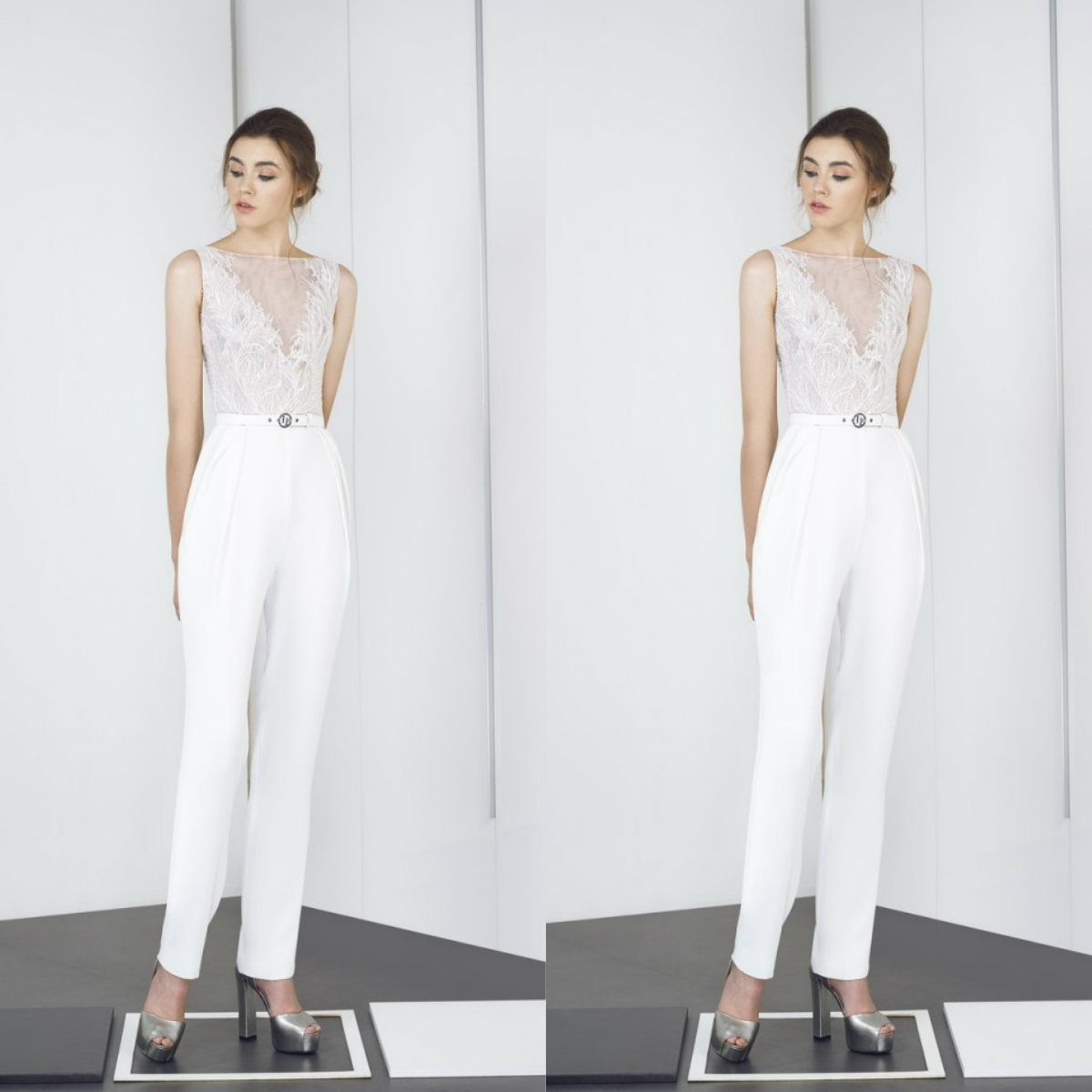 Chic Women Jumpsuits Prom Dresses Sleeveless Lace Appliqued Evening Dresses Formal Cocktail Party Dresses Robes De Soirée