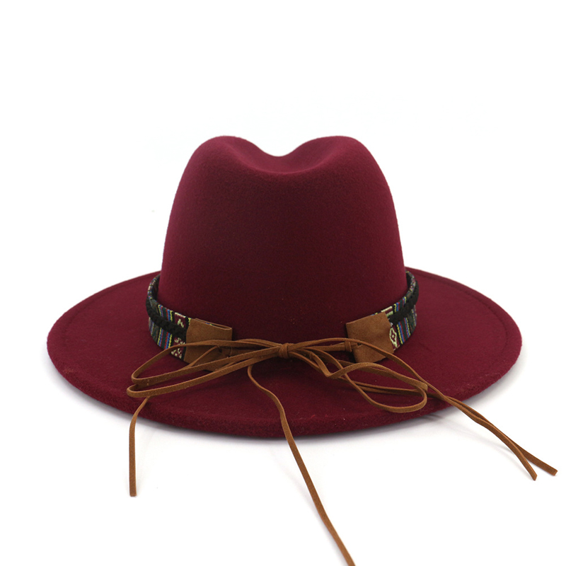 Fashion- Wide Brim Cowboy Fedora Hat Bull Head Decoration National Style Men Women Wool Felt Trilby Ethnic Gambler Hats Jazz Panama Caps