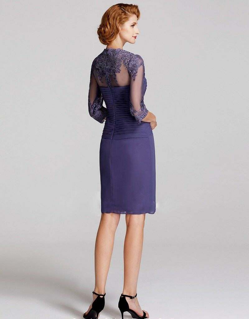 Boho Two Piece Purple Mother Of The Bride Dresses With Jackets Elegant Sweetheart Knee Length Chiffon Beach Mother Bride Dress Long Sleeves