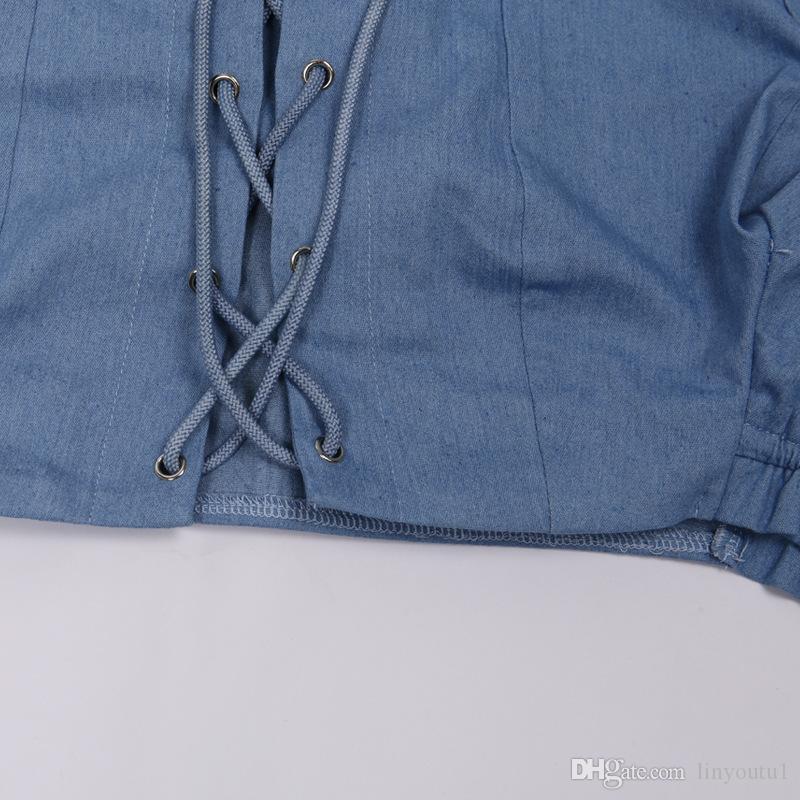 2020 Summer wild denim vest Lantern Sleeves word Shoulder sexy short jacket women's straps exposed navel T-shirt casual