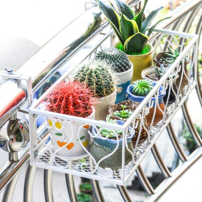 Iron Flower Pot Rack Flowerpot Holder Balcony Railing Flower Rack Iron Adjustable Encrypted Grid Chic For Balcony
