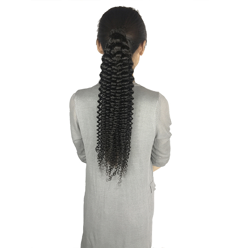 Clip in Ponytail Extension Long Straight Kinky Thick Curly Hair Fluffy Pony Tail Wrap Around 24 Inch - Black