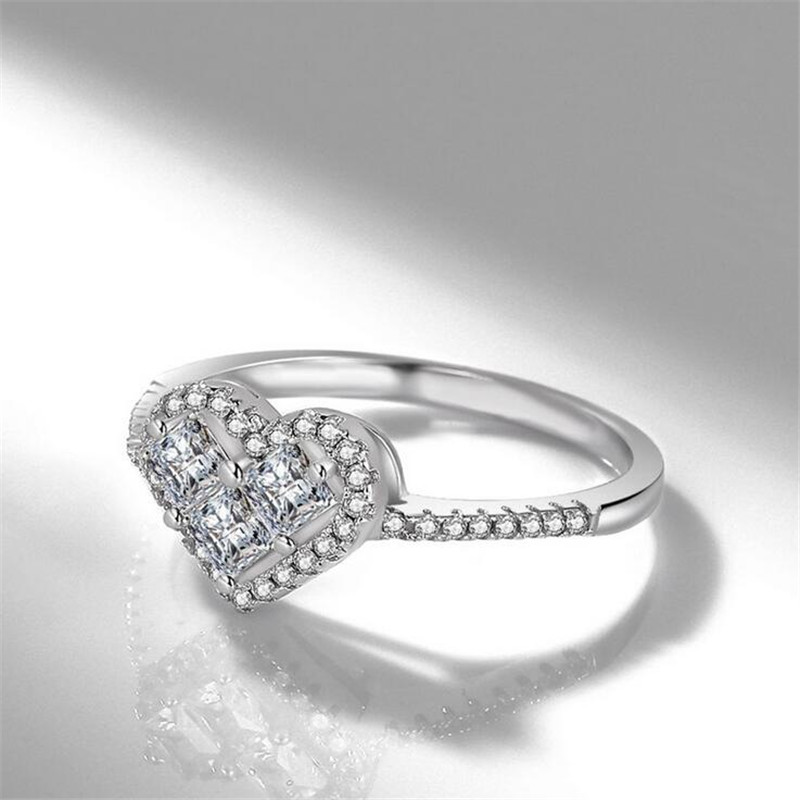 Choucong Brand New Luxury Jewelry 925 Sterling Silver Princess Cut White Topaz SONA Diamond Promise Party Women Wedding Heart Band Ring Gift
