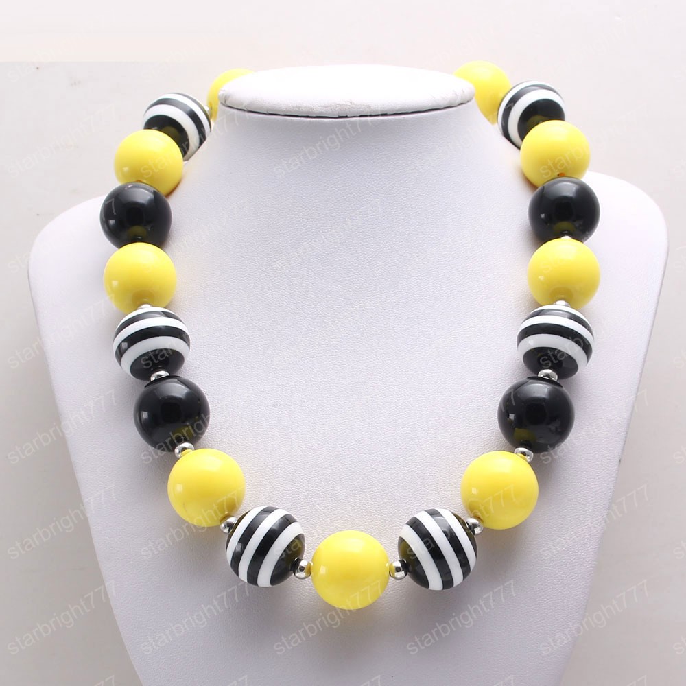 Cute Chunky Bubblegum Necklace DIY Bracelets Yellow+Black Beads Necklace For Kids Girls Jewelry Party GIft Hot sale