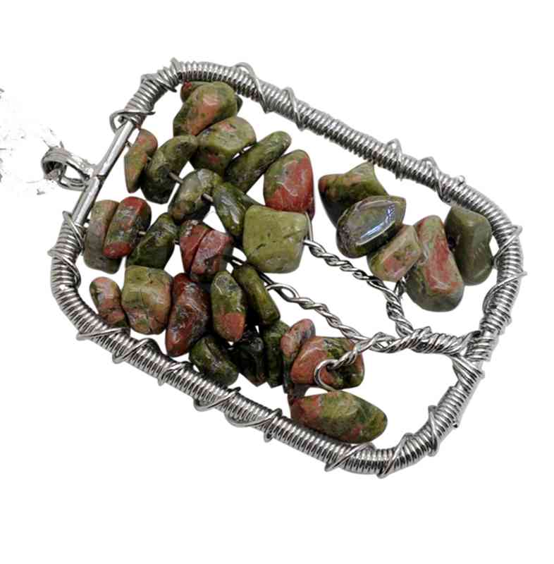 Women's Natural Crystal Stone Lucky Life Tree Pendant Necklace Women Multicolor Wisdom Tree Leather Chain