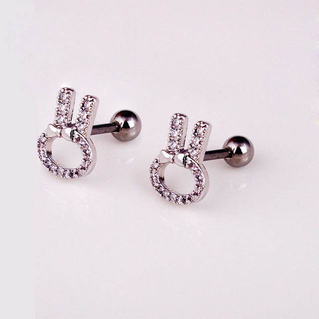 Shiny Zircon Hollow Cute Cat Animal Screwback Stud Earring Ear Bone Nail Jewelry No Fading No Allergies