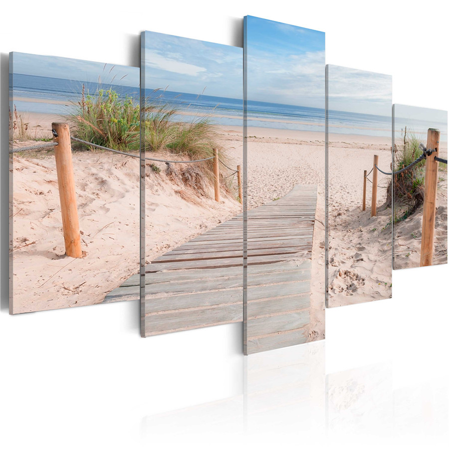 Unframed 5pcs Modern Landscape Wall Art Home Decoration Painting Canvas Prints Pictures Sea Scenery With Beach ( No Frame )