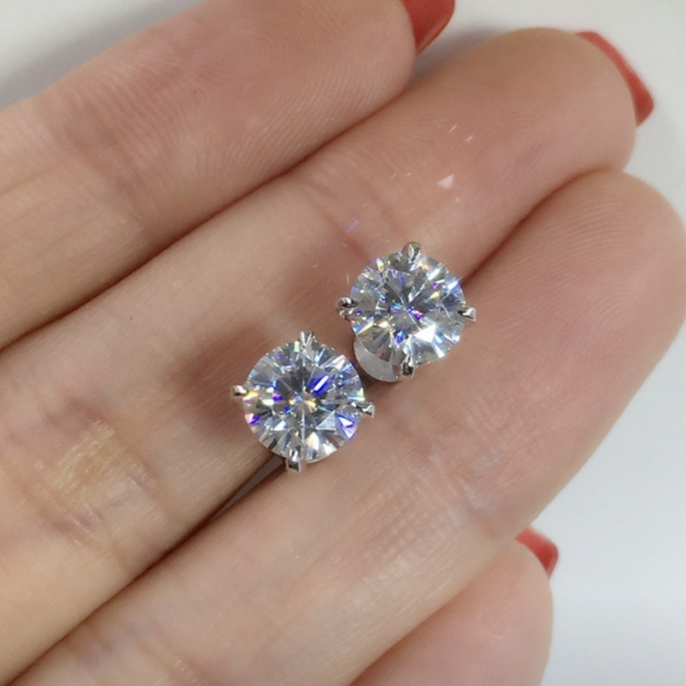Real 925 Sterling Silver Stud Earrings Classic 6-8mm Round Created Moissanite Earrings for Women wedding Jewelry female CX200624