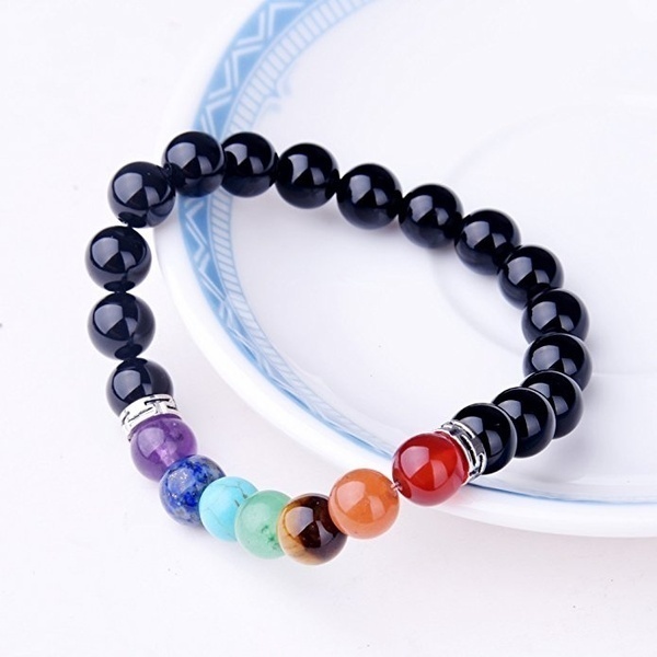7 Chakra strand Healing Yoga Stretch Beads Bracelet Natural Gemstone Energy Crystal Agate 8mm Round Bracelet for Women Men Chakra Bracelet