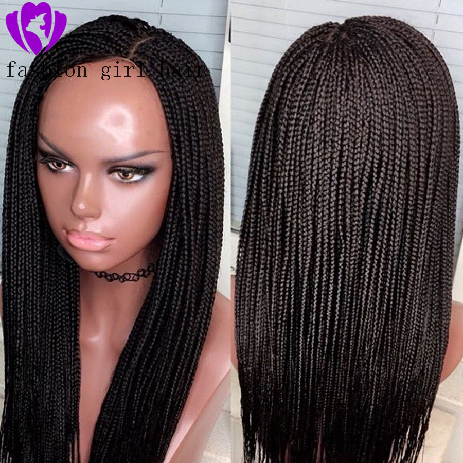 28 Inches 13x4 Braided Wigs Synthetic Lace Front Wig updo Braided Wigs with Baby Hair for Black Women Cornrow box Braided Wig