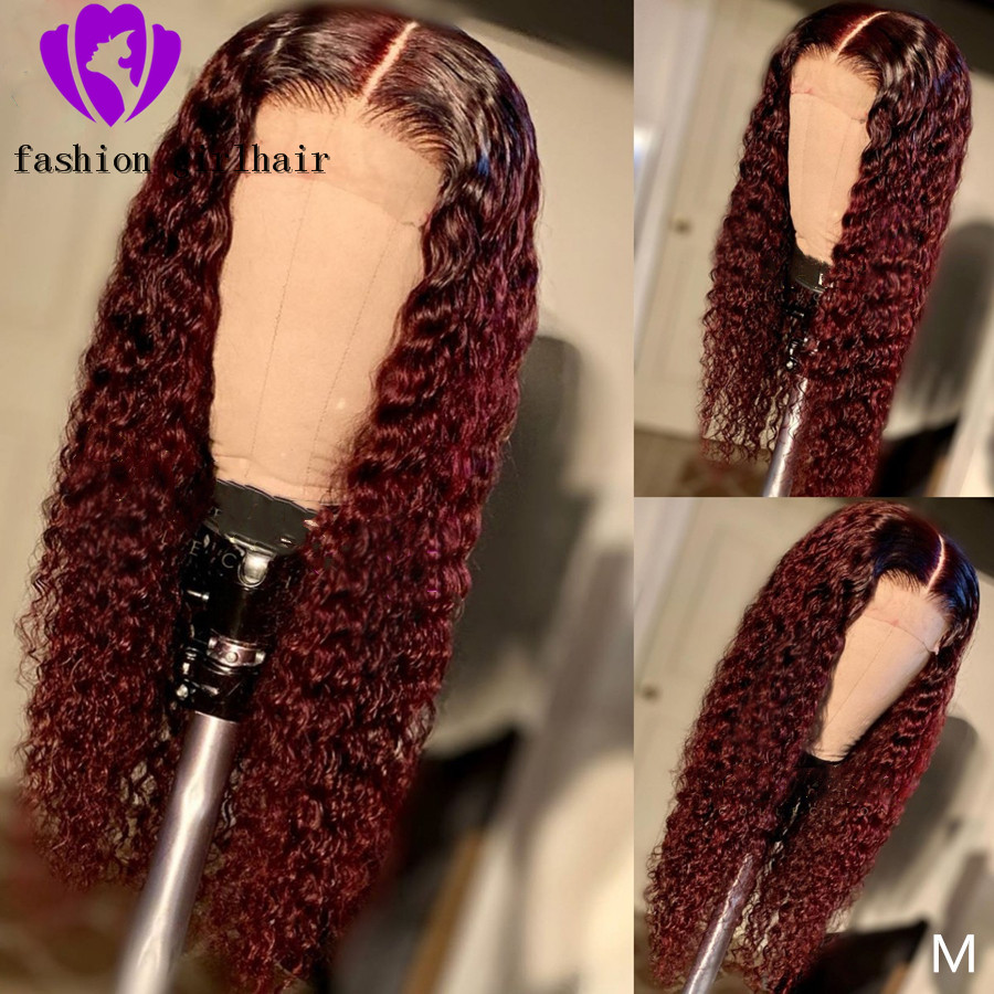 180% Ombre Red Burgundy Color Lace Front wig kinky Curly simulation Human Hair Wigs For Black Women Pre-Plucked synthetic hair wig