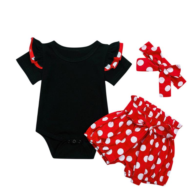 Newborn Baby Girl Clothes Summer Sets Infant Baby Girls Ruffles Romper Tops Polka Dot Shorts Headbnadsbaby Girl Clothes Outfits