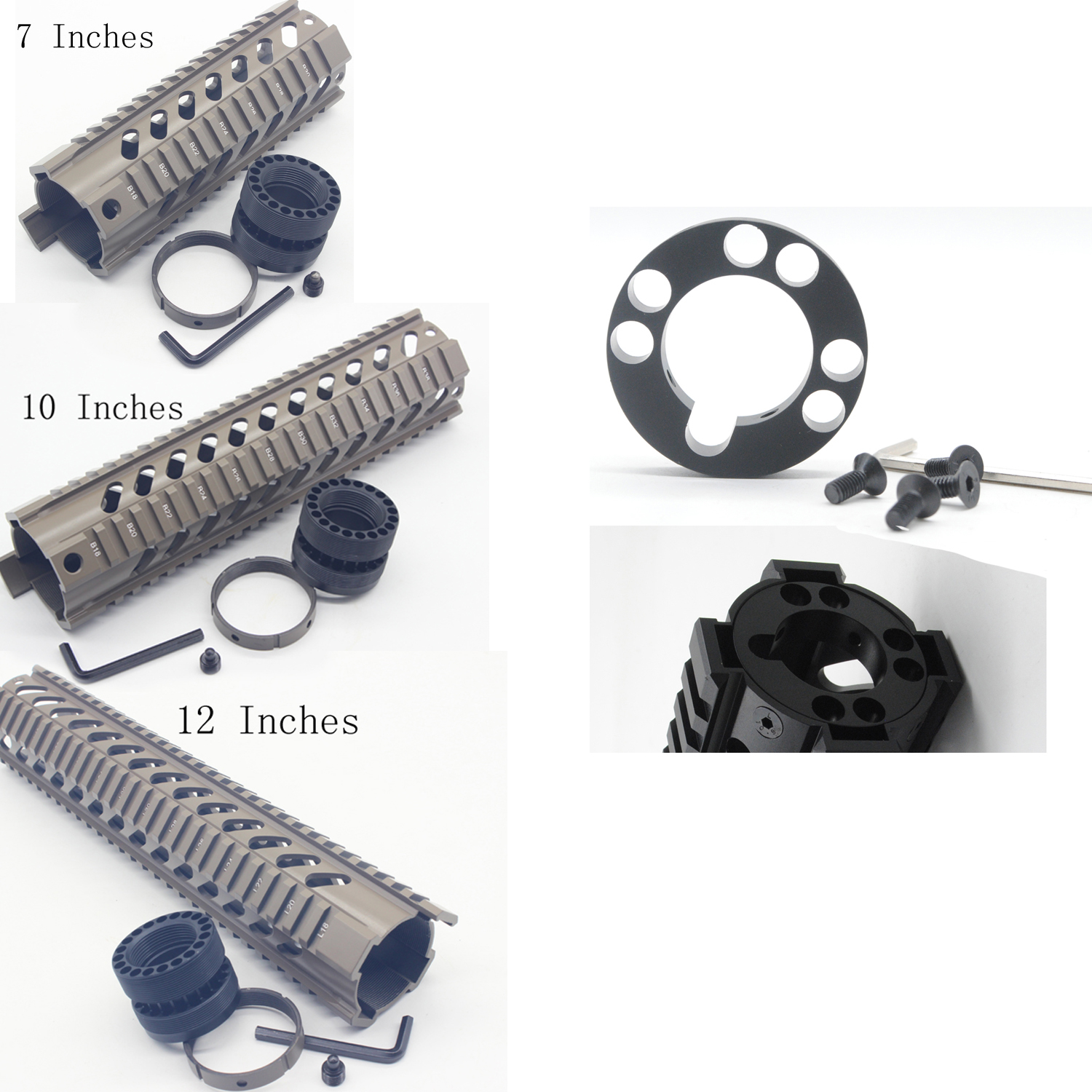 7'' 10'' 12'' inch Tan Color Printed Free Float Quad Rail Handguard Picatinny Mount System with/without Front End Cap
7'' 10'' 12'' inch Tan Color Printed Free Float Quad Rail Handguard Picatinny Mount System with/without Front End Cap
