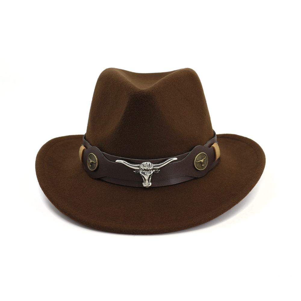British Wool Felt Trilby Jazz Cowboy Fedora Hats Cow-head Leather Band Decor Men Women Wide Brim Panama Sun Cap Carnival Fedoras, Red
British Wool Felt Trilby Jazz Cowboy Fedora Hats Cow-head Leather Band Decor Men Women Wide Brim Panama Sun Cap Carnival Fedoras, Red