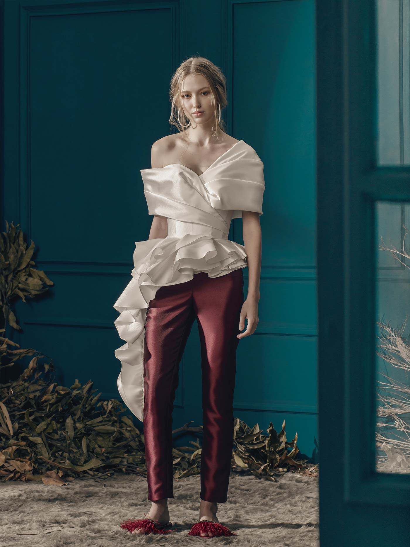 2019 Ashi Studio Evening Gowns Pant Suits Sleeveless Off The Shoulder Luxury Ruffles Prom Dress Satin Arabic Formal Party Dress Dubai Abaya