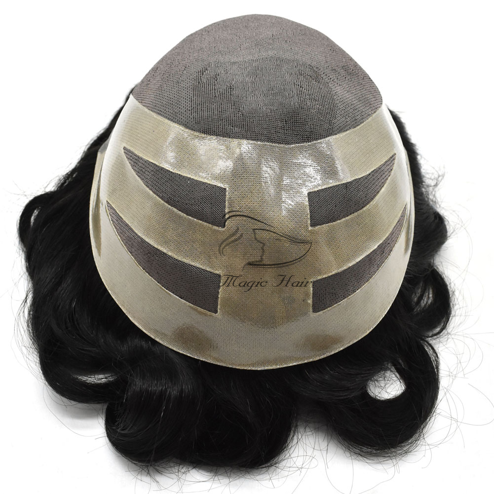 Hair Men Toupee Brazilian Remy Human Hair Wig For Males Durable Hair Piece With Mono and PU 1B#