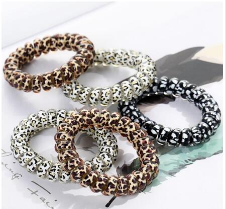 Leopard Hair Bands Spiral Shape Hair Ties Telephone Wire Gum Rubber Hairband Ponytail Hair Rope Children Headwear Accessories 3 Colors