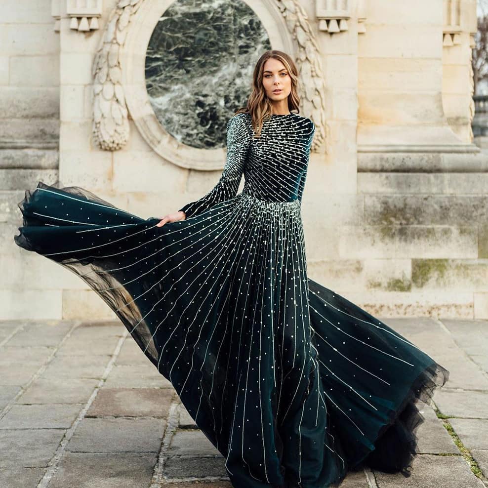 2020 Arabic Aso Ebi Luxurious Dark Green Evening Dresses Beaded Crystals Prom Dresses Long Sleeves Formal Party Second Reception Gowns ZJ222