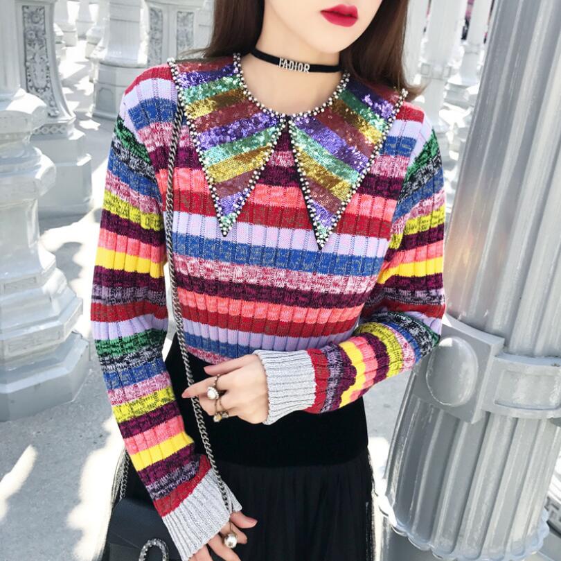 Rainbow Sequins Neck Women Sweater Pullovers Runway Striped Female Christmas Sweaters Jumper Clothes w393, Photo
Rainbow Sequins Neck Women Sweater Pullovers Runway Striped Female Christmas Sweaters Jumper Clothes w393, Photo