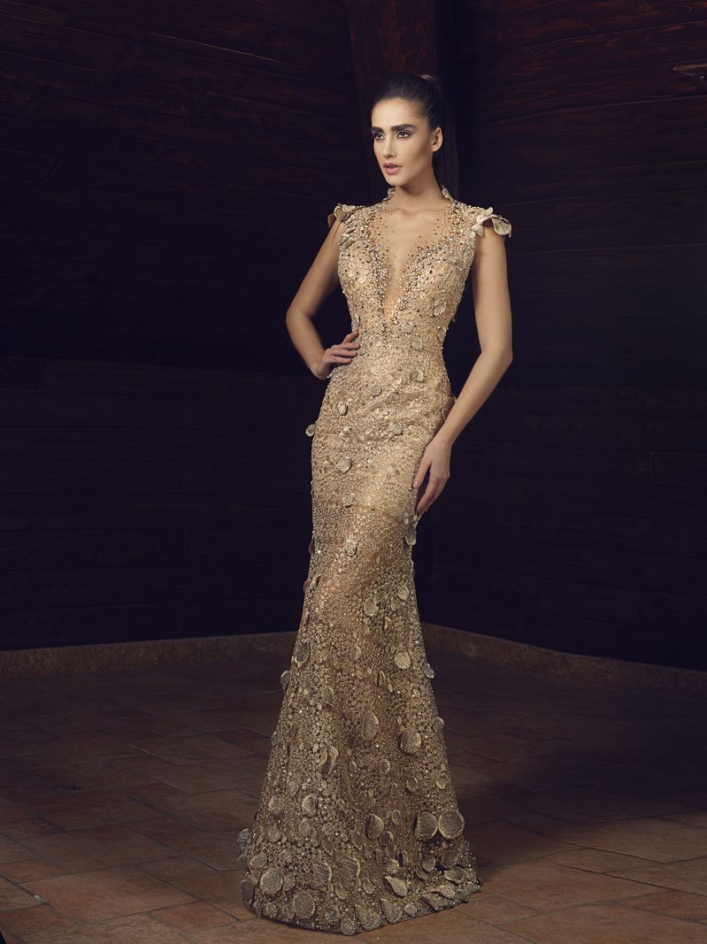 Luxury Gold Mermaid Prom Dresses Tony Chaaya 2019 Lace Floral Appliques Evening Dress Floor Length Sexy Backless Formal Party Gowns